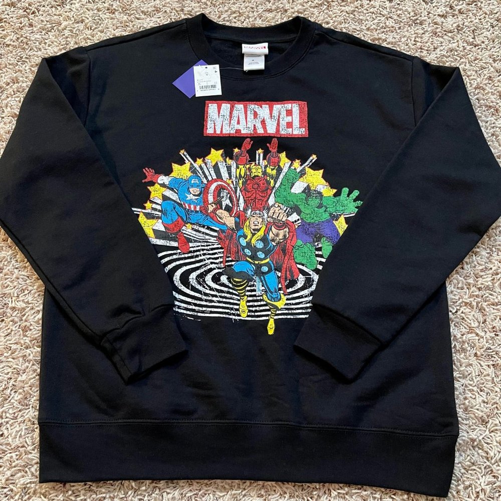 Marvel Women's Crew Neck Graphic Sweatshirt Black, Size Medium (New)
